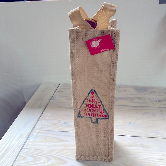 Burlap Wine Bottle Bag with Handles Christmas Holiday Festive CHRISTMAS TREE Wi - Picture 3 of 9